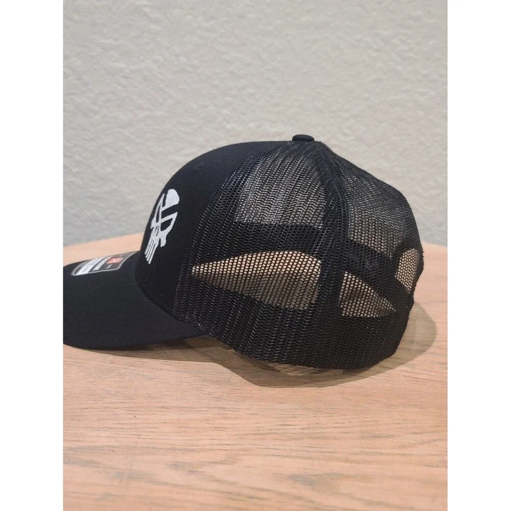 New Punisher Skull Trucker Hat Richardson 115 Black/Black Mesh Snapback  MD/LG